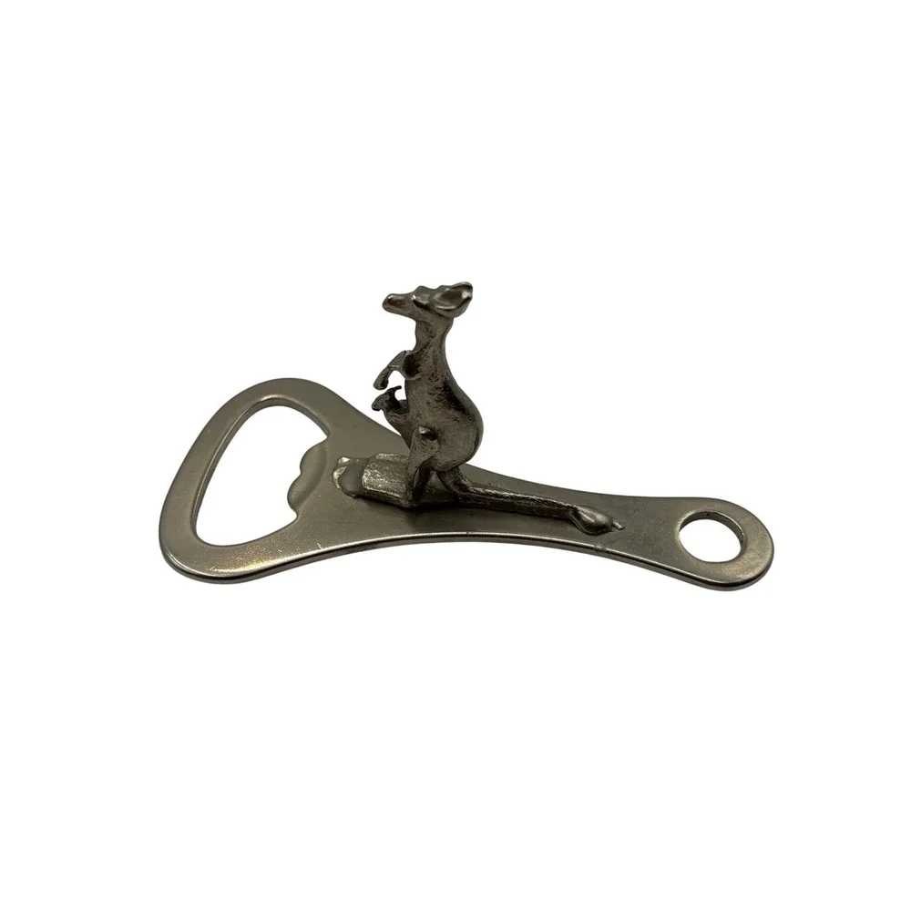 Vintage Silver Kangaroo and Joey Metal Bottle Opener Novelty Barware Souvenir